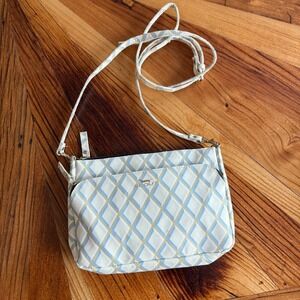SCOUT Convertible Crossbody Bag White Blue Diamond Pattern Leather Adjustable